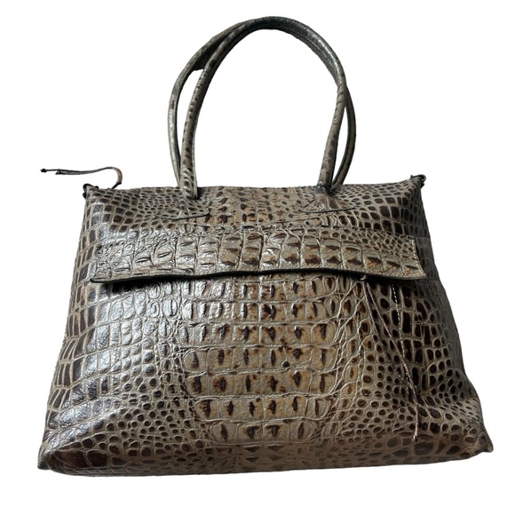 b. may Handbags - B. May crocodile embossed leather top handle leather bag large gray brown tote